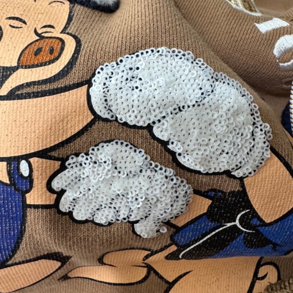 Disney Three Little Pigs Graphic Hoodie Brown‎ Pullover Sweatshirt Size M - Picture 6 of 8